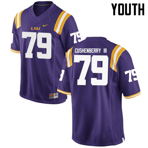 Youth LSU Tigers #79 Lloyd Cushenberry III College Football Jerseys Game-Purple - Click Image to Close